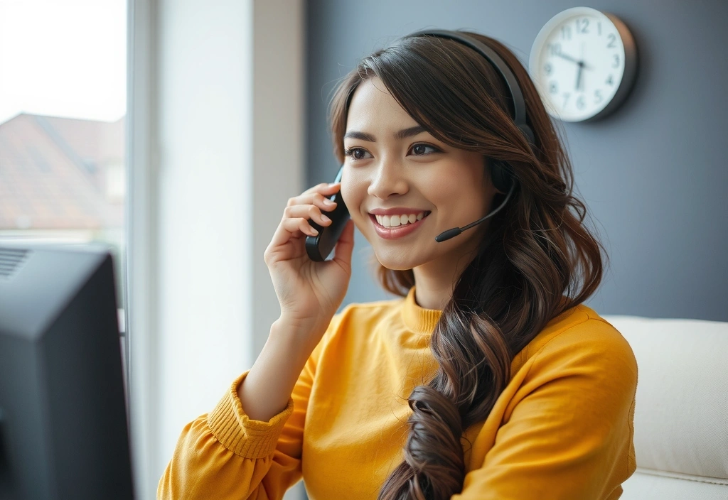 Une personne souriante au téléphone, symbolisant un excellent service client