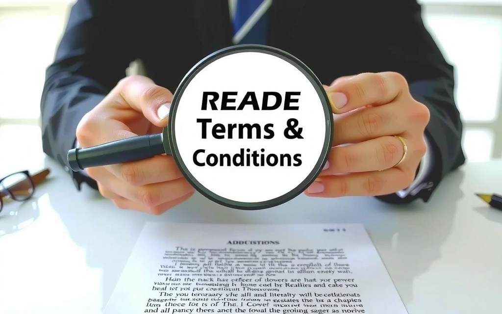 Person reading a legal document with a magnifying glass